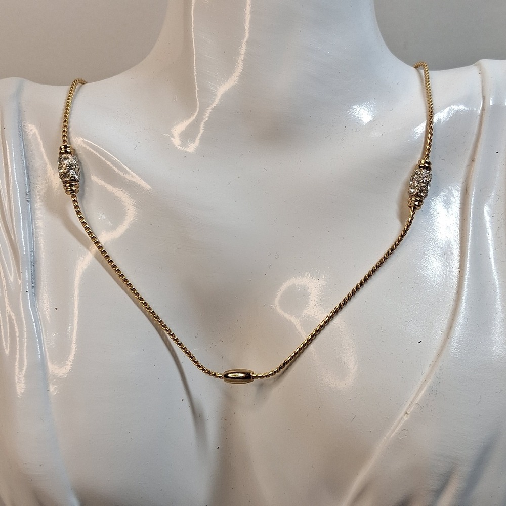 Premier Designs Gold Tone Twisted Rope Chain Necklace Crystal Accents